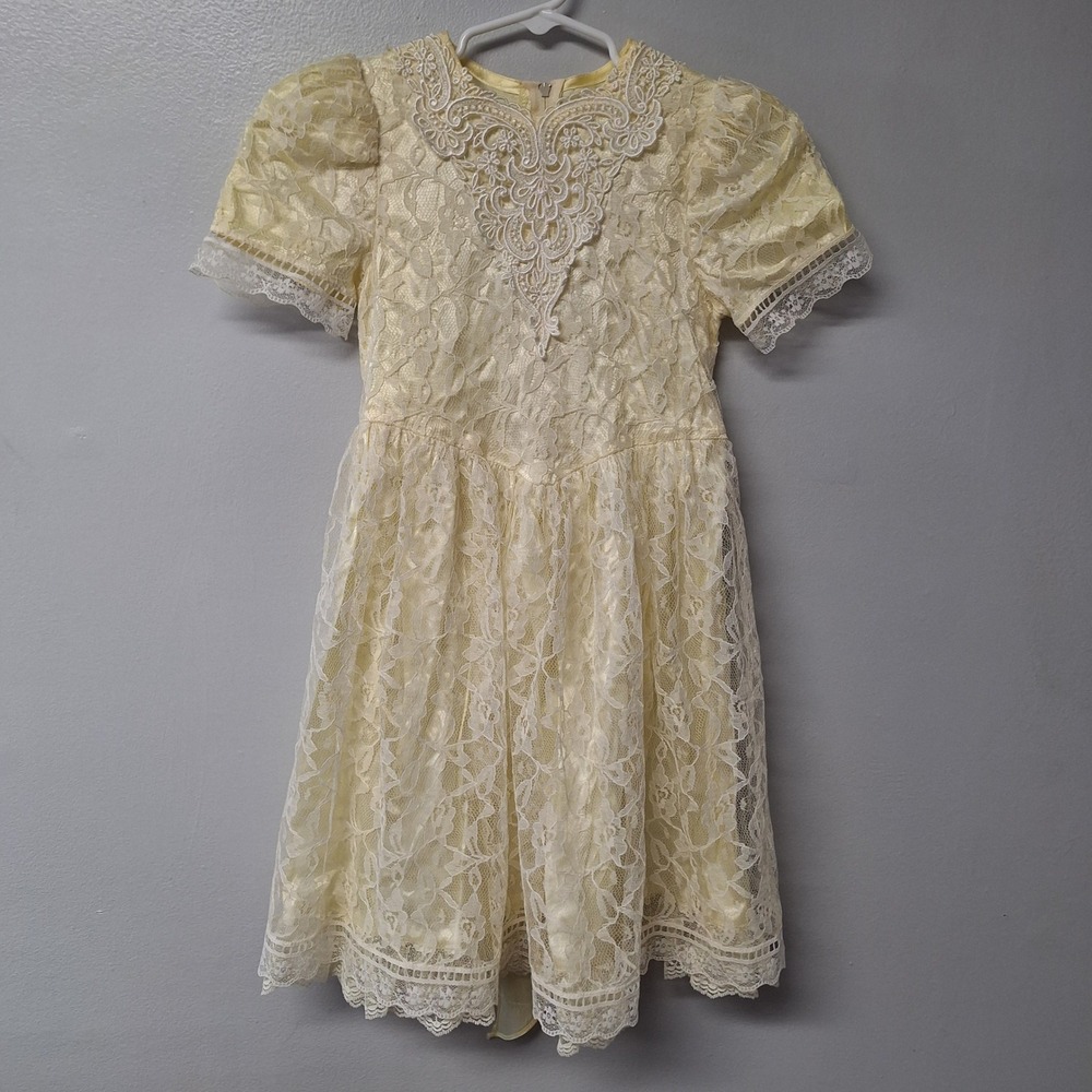 Gunne Sax Jessica McClintock Girls Lace Dress Toddler Formal Party Ivory Vintage
